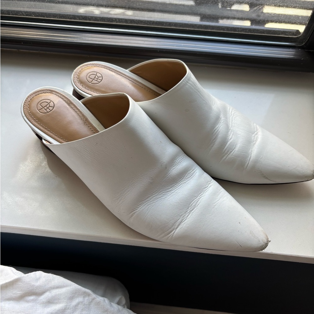The Row White Leather Women's Mules